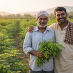 Indian farmers harvesting fresh moringa leaves for Nivlif organic moringa powder